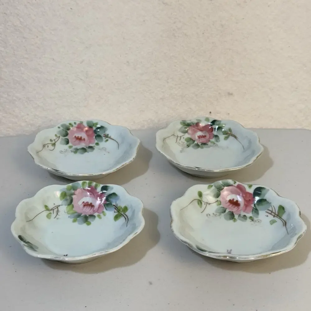 Vtg Japan Porcelain Hand Painted Roses Gold Gilt Scalloped Edged Berry Bowl Dish